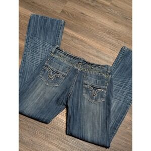 Dege Slim Bootcut Jeans Womens 27 Low Rise Medium Wash Studded Rhinestone